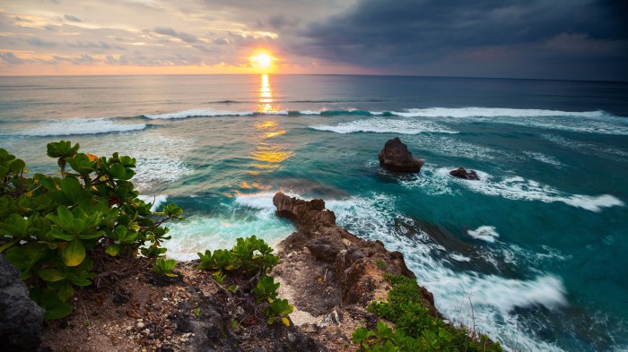 Wallpaper nature bali indonesia scenery island sunset tropical sea waves landscape 4k pc